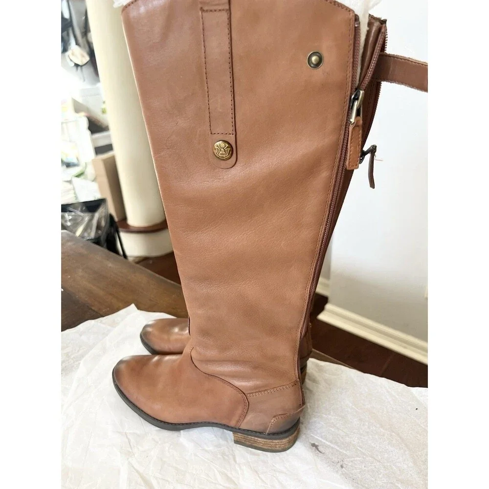 Sam Edelman Penny Riding Boots Women 6.5 Cognac Brown Leather Knee High EXC
